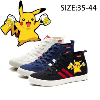 

Pikachu Pokemon Printing Illustration High Heel Breathable Canvas Uppers Sneakers College Customized Fashion High-Tops