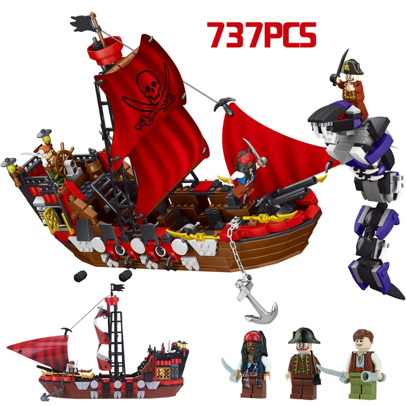 

New 737Pcs Queen Anne's Revenge Compatible LegoINGLY Pirates Of The Caribbean Building Blocks Set DIY Bricks Toys Christmas Gift