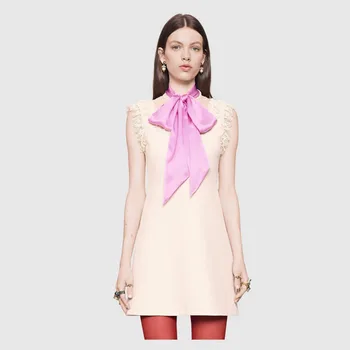 

New Runway Women's Dresses Luxury Embroidery Cartoon Snake Sexy V-Neck 2018 Summer Sleeveless Female A-line Dress High Quality