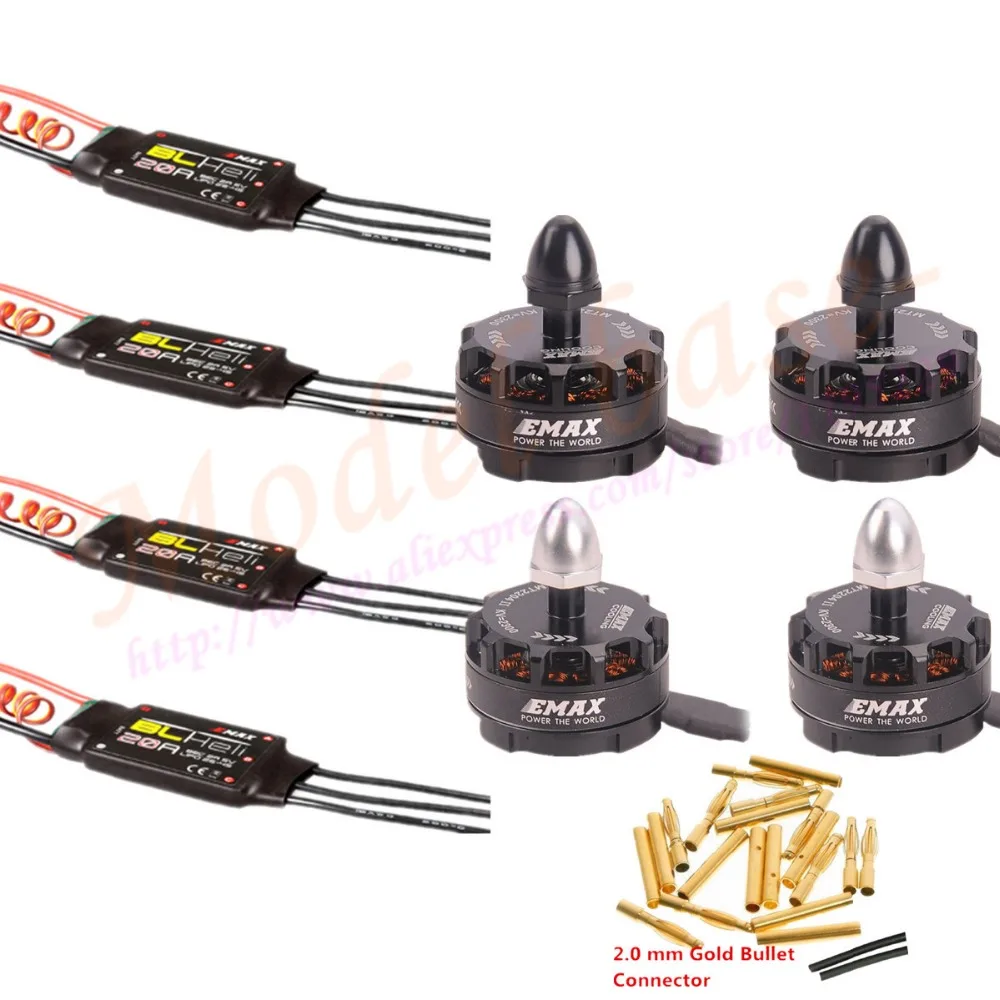 

4X Emax MT2204 II 2300KV Cooling Brushless Motor&4X Emax BLHeli 20A ESC +20pairs 2.0mm connect For MINI QAV250 Quadcopter
