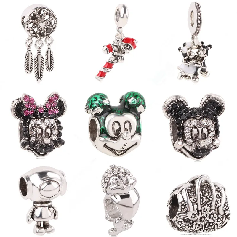 

Couqcy Cute Mickey Head Beads Santa Candy Sticks Minnie Pendant DIY Fit Pandora Bracelet European Fashion Glamour Jewelry