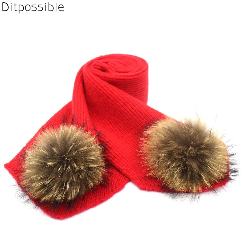 Ditpossible меховой шарф с помпоном для детей девочек зимняя теплая шаль шеи теплые женские шарфы