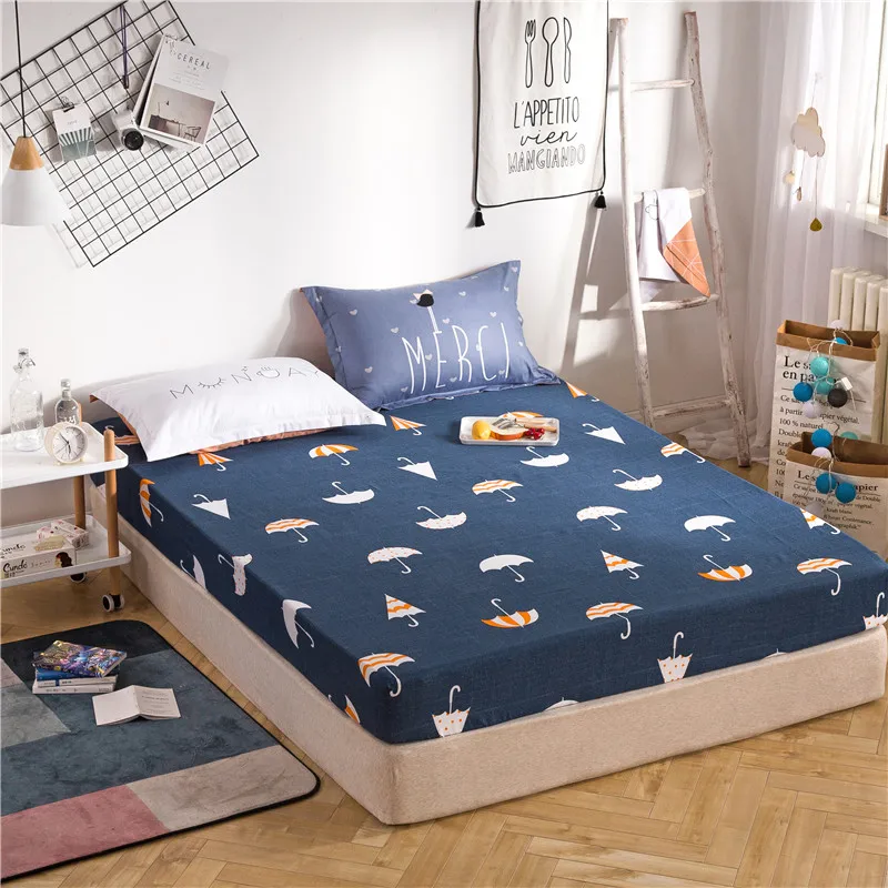 3pcs sets Colorful umbrella pattern pillowcase bed sheet with elastic