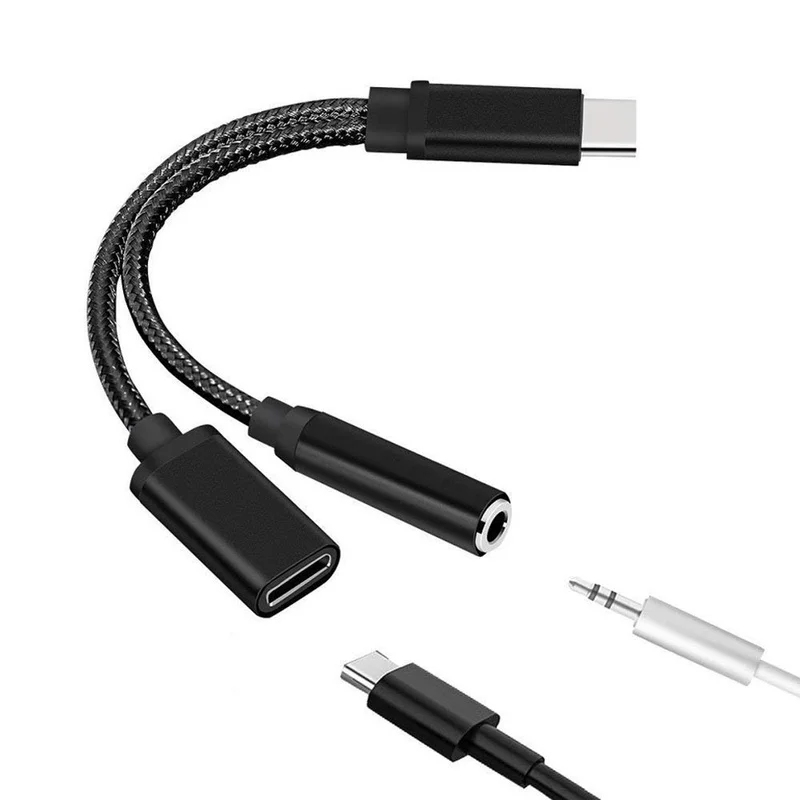 

USB-C to 3.5 AUX Audio Cable 2in1 USB Type C to 3.5mm Jack Audio Splitter USB C Earphone Cable Charging Adapter for Xiaomi Moto