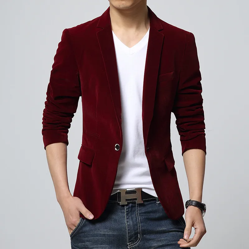 

Top Men Winter Autumn M-4XL Men Blazer Slim Fit Navy Red Black Colors Slim Fit Suit Men Black Velvet Blazer Free Shipping