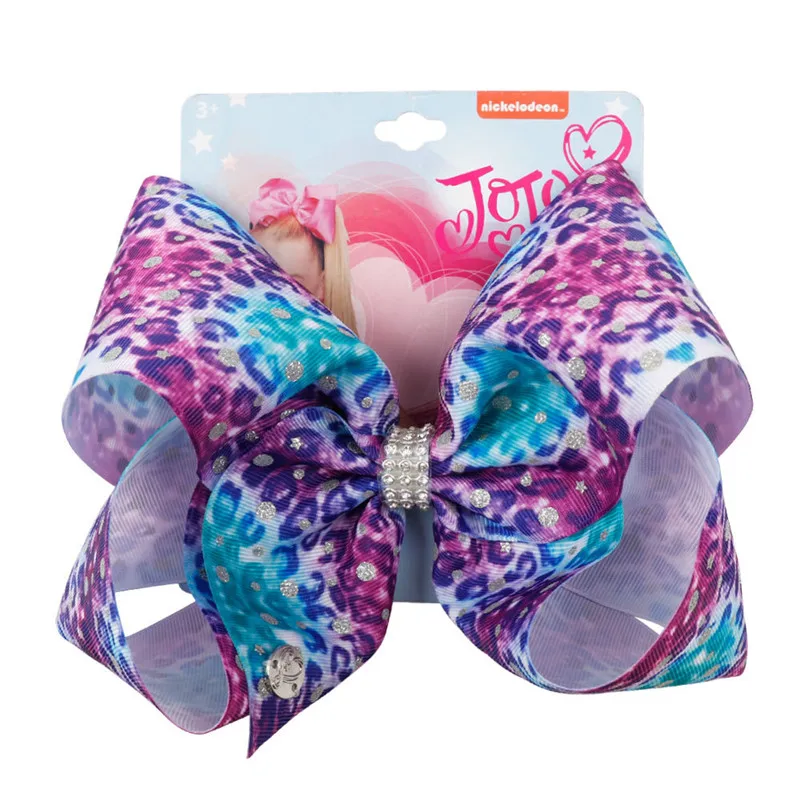 

8" Bow Handmade Swirl Printed Cartoon Hair Clip Grosgrain Hairpin Rhinestone Leopard Cute Hair Accessories for Girls