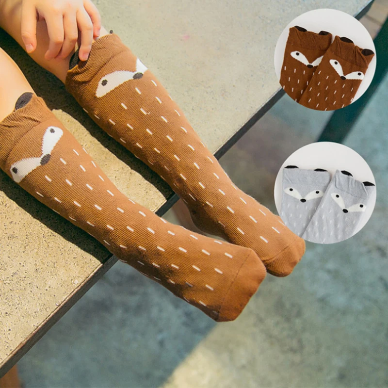 

Autumn Winter Cute Kids Fox Socks Totoro Bear Pancake Cartoon Girls Knee High baby Long New Hot Sale YYT357