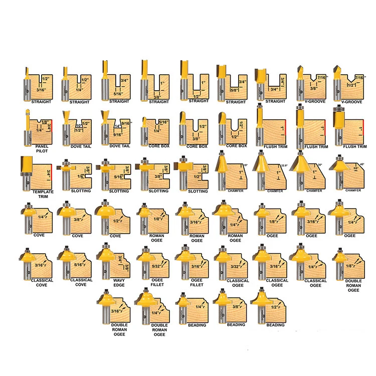50PCS 12.7mm Shank Tungsten Carbide Router Bit Set Wood Woodworking Cutter Trimming Knife Forming Milling w/ Wood Case box