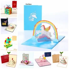 1 шт. открытка на день рождения креативная 3D стерео Складная рукописная детская ручная работа полая бумага резьба торт подарочная карта на заказ