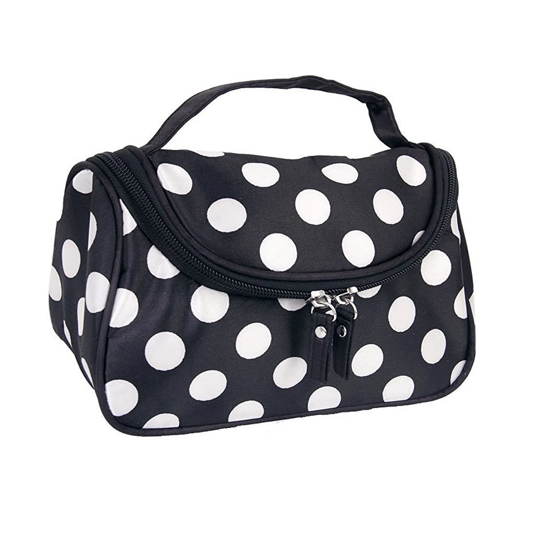 

Black Zipper Cosmetic Bag Toiletry Bag Make-up Bag Hand Case Bag with Dot Patterns