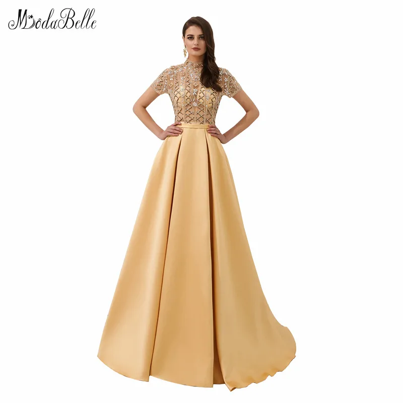 Золотые вечерние платья modabelle Vestido Elegante Mujer De Noche с высоким воротником атласное