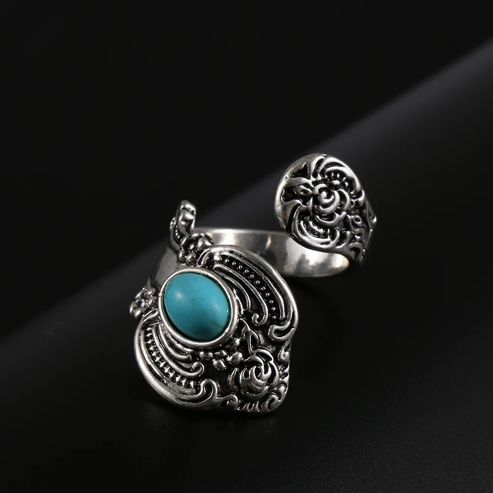

2019 New Unique Design Native American Indian Jewelry Silver Color Open Ring Flower Pattern Ring Gypsy Jewelry Fashion Gifts
