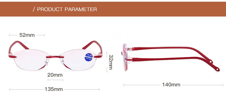 Красные женские очки для чтения, алмазная резка, очки Rimeles, анти усталость, дальнозоркость, светильник, дальнозоркость, очки для компьютера