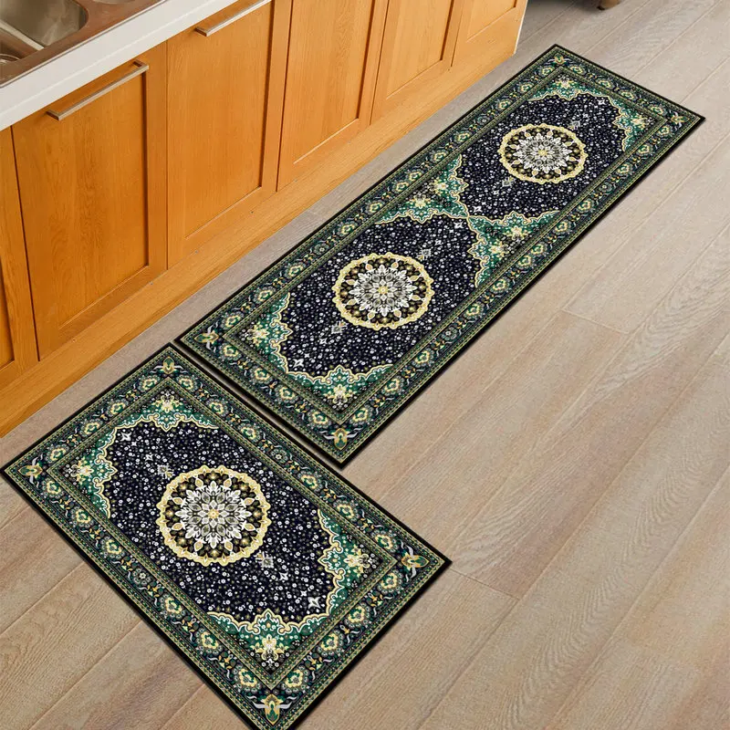 European Style Floral Printed 3D Rugs Anti-Slip Area Door Mats for Kitchen Living Room Bedroom Carpets Elegant Floor Rugs Mats