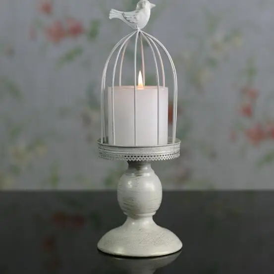 Metal Steel Bird Cage Vintage White Candle Holder for Events or Home