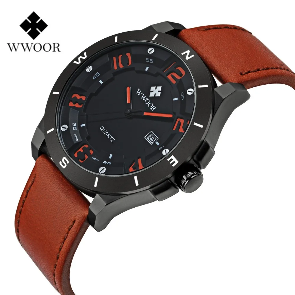 

2017 Wwoor Luxury Date Men's Leather Wrist Watch Waterproof Sporty Men's Quartz Watch Men's Wrist Watch