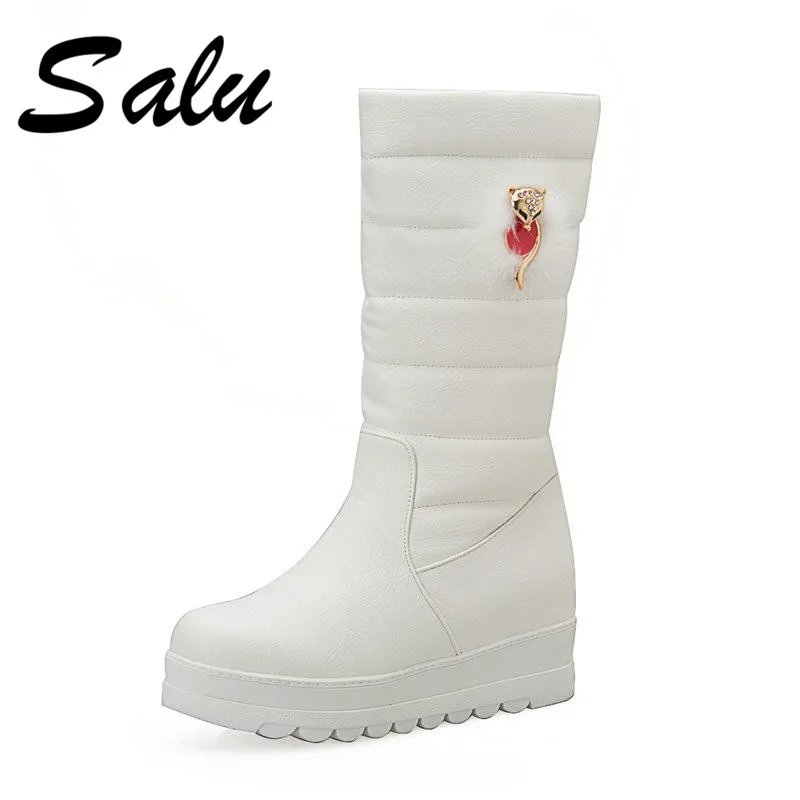 

Salu New arrival 2018 warm Snow boots mid calf boots waterproof plush female shoes women winter White boots plus size 11 42 43
