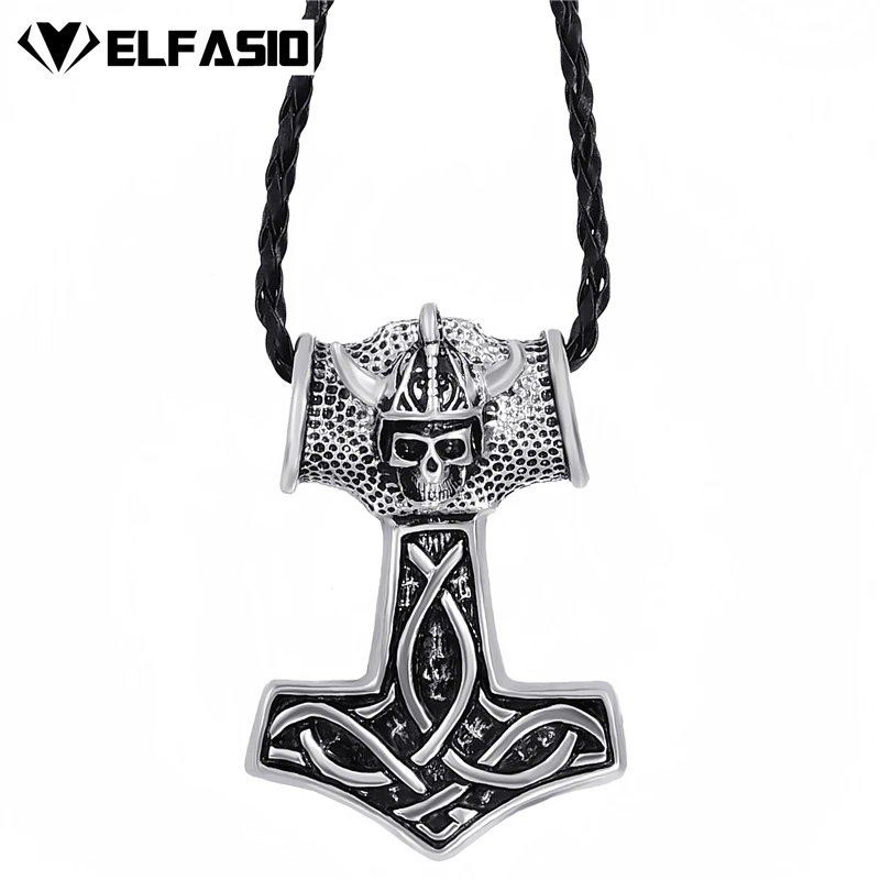 

Mens Boys Large Thor's Hammer Skull Knight Mjolnir Pewter Pendant with 24" Necklace Jewelry LP294