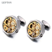 Newest Gold Watch Movement Cufflinks Of immovable Stainless Steel Steampunk Gear Watch Cuff links for Mens Groom Relojes gemelos