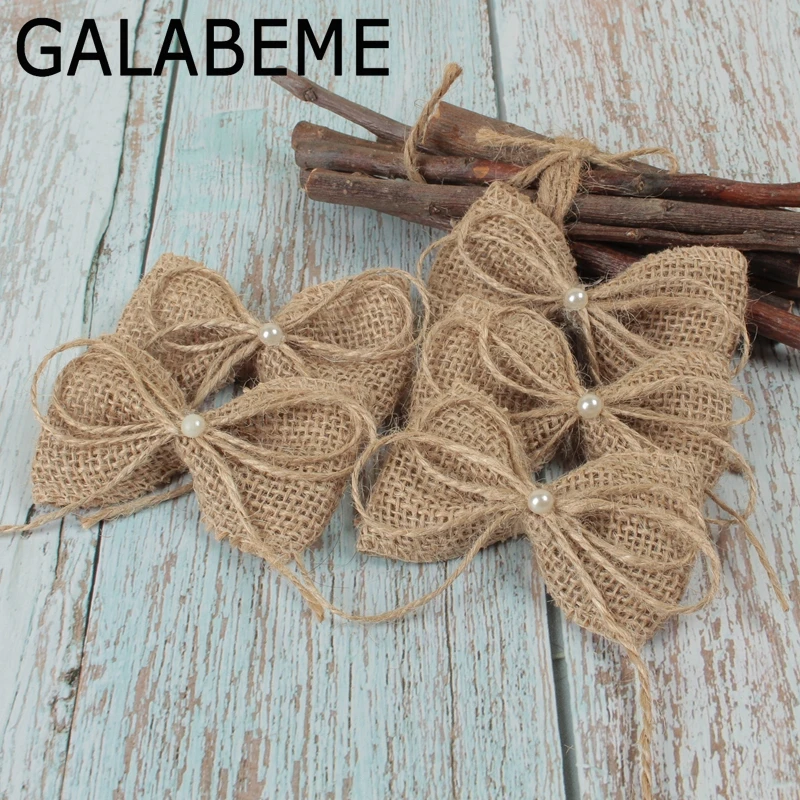 Galabeme 10 шт. DIY жемчужные джутовые мешковины Hessian бант банты шляпа аксессуары ремесло деревенский Свадебные украшения поставщик Ремесло Декор