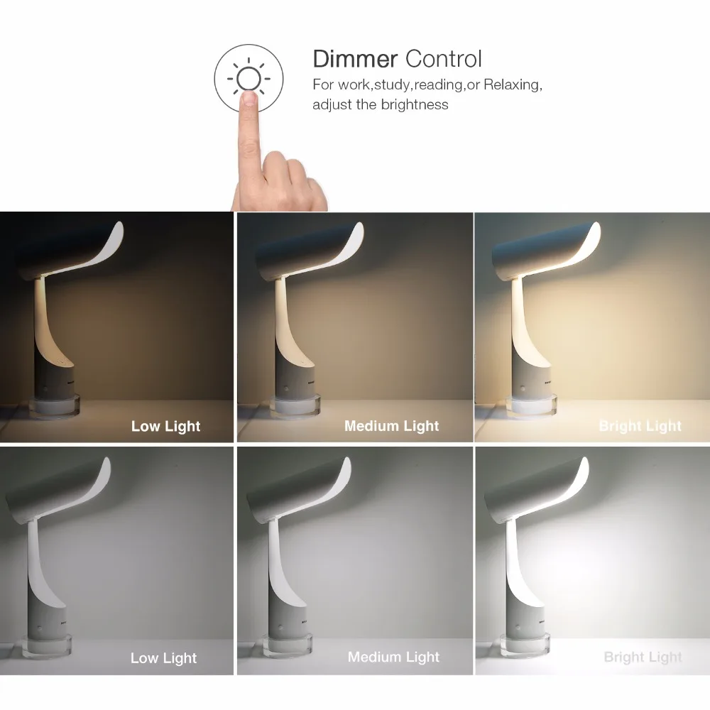 Портативный светодиодный настольный светильник, Складная Лампа с регулируемой яркостью для чтения с сенсорным датчиком, настольная лампа с usb-портом для зарядки