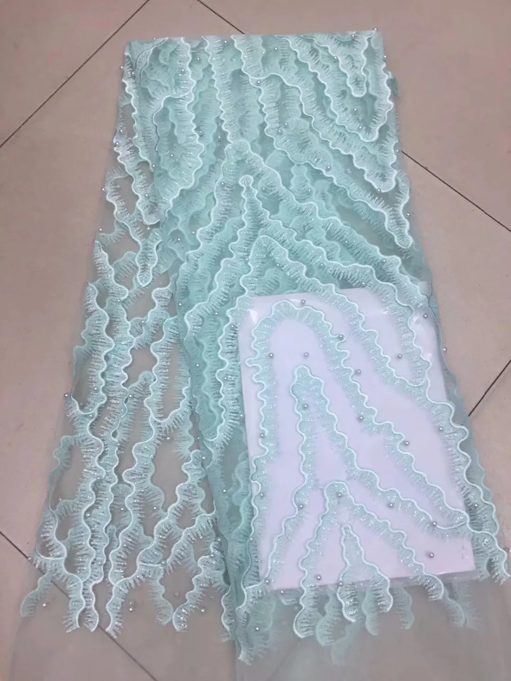 

Tulle Lace Fabric African Snow Pattern Design With bead Embroidery French Net Lace Fabrics Wholesale for Wedding dress