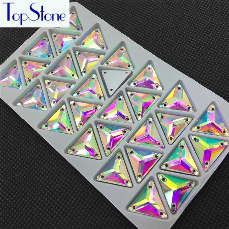 

Clear AB Glass Crystal Triangle Sew On Rhinestones 12mm 16mm 22mm 3 Holes Sewing On Stone DIY Garment Jewelry Stone