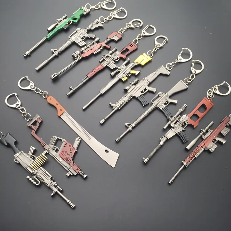 

PUBG Cosplay Costume Keychain Movable Helmet Backpack Pan Alloy Model Key Chain llaveros 98K AWM Mini Pendant llaveros