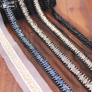 

3yards/lot Fake Pearl Beaded Lace Trim Vintage Mesh Fabric Paillette Lace Beaded Pearl Trim Braid Lace Applique width 4cm RS1728