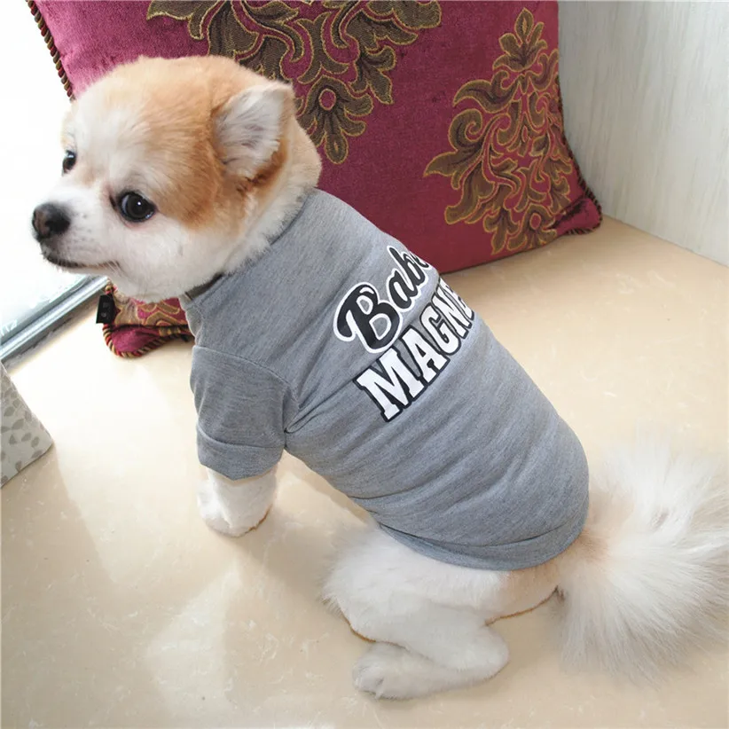 Одежда для собак с магнитным буквенным принтом, летняя серая футболка для маленьких собак 80406