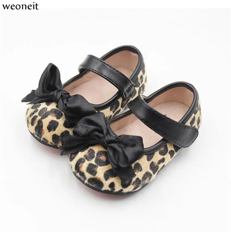 

Weoneit Spring Autumn Baby Girl Shoes Bowtie Leopard Princess First Walkers Enfant PU Leather Shoes for Party CN Size 18-30