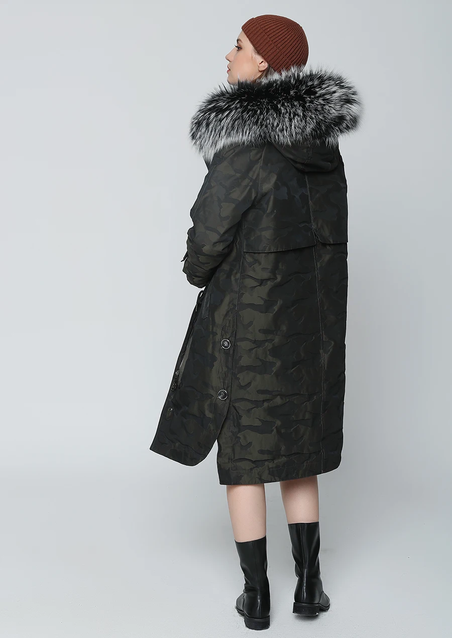 OFTBUY пальто с натуральным мехом, зимняя куртка для женщин, удлиненная Камуфляжная парка, большой воротник из натурального меха енота, капюшон, подкладка из натурального меха норки