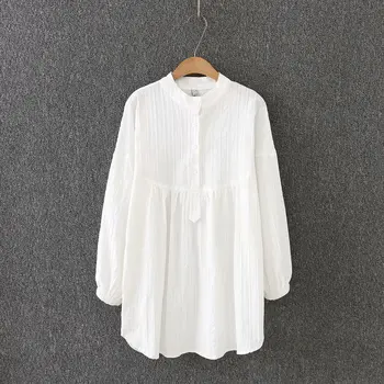 

Oversize Plus Size Shirt 2018 Autumn Big Size Women Shirt Cotton Style Ladies Shirt White Solid Wild Cotton Shirt