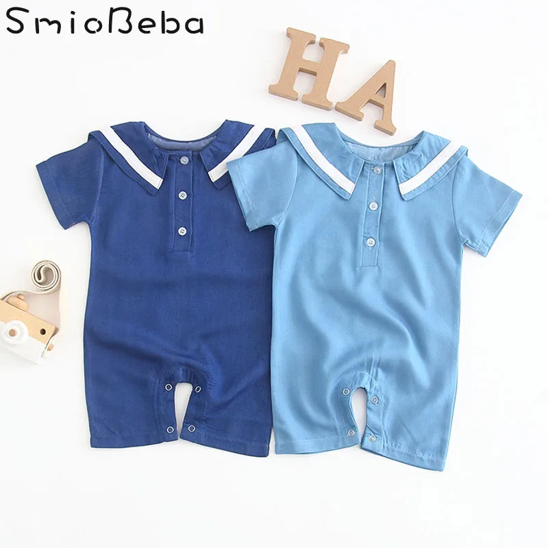 

Romper Kids in Baby Girls Rompers Sailor Blue Baby Newborn Child Jumpsuits Short Sleeve Jumpsuit Outfit Clothing Rompers Cottons