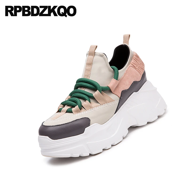 Lacets Sneakers Semelle Chaussures Wedge Femmes Noir Dames Baskets À Muffin Large forme Plate Fit Creepers Harajuku Ascenseur Respirant Épaisse Pour srQdtCh