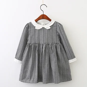 

2019 New Girls Dress Bow Collar Little Girl Long Sleeve Princess Dress Children's Clothing 3-7 Yeras
