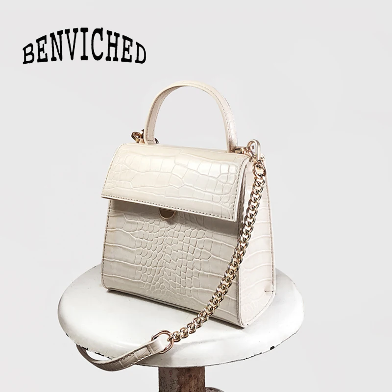 

BENVICHED Autumn bag 2019 new Crocodile grain slanting single shoulder fashion pure color simple chain small square bag c224