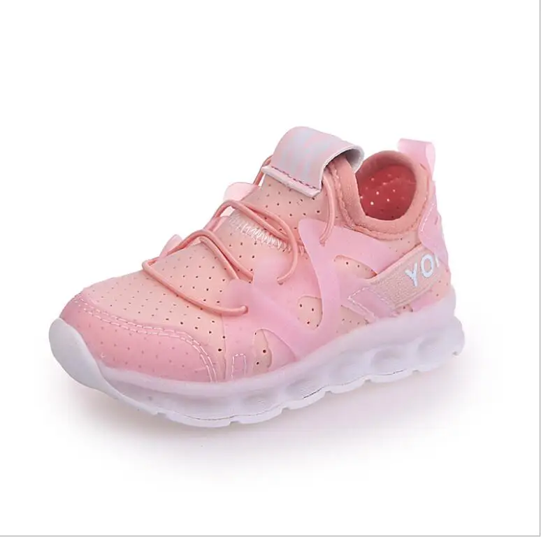 Davidyue светящиеся кроссовки для девочек и мальчиков, светящиеся светодиодные кроссовки, детская обувь с плоским освещением, спортивная детская обувь для бега - Цвет: Розовый