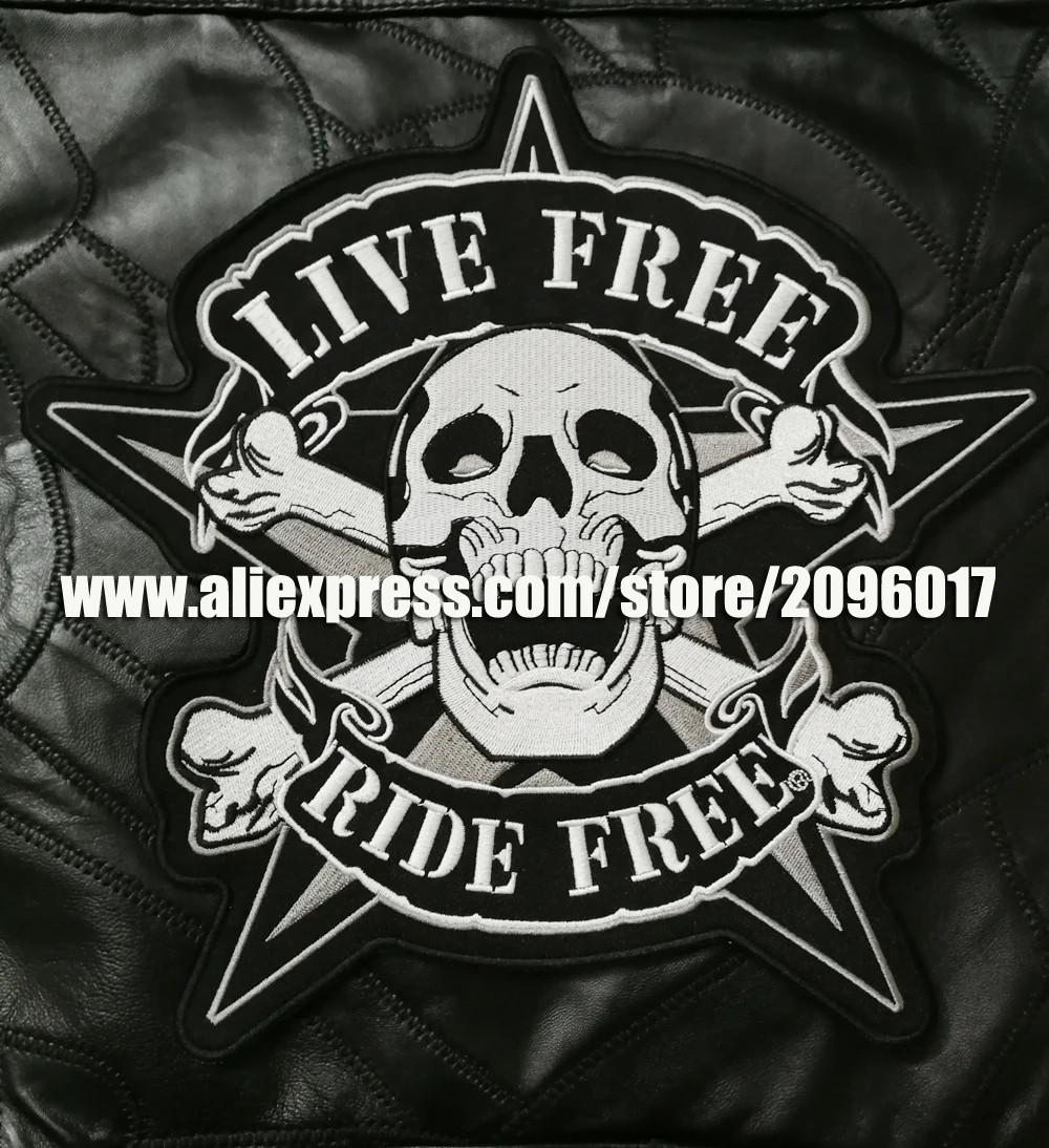 Live Free Ride Free Jumbo Embroidered Motorcycle Iron On Back Patch