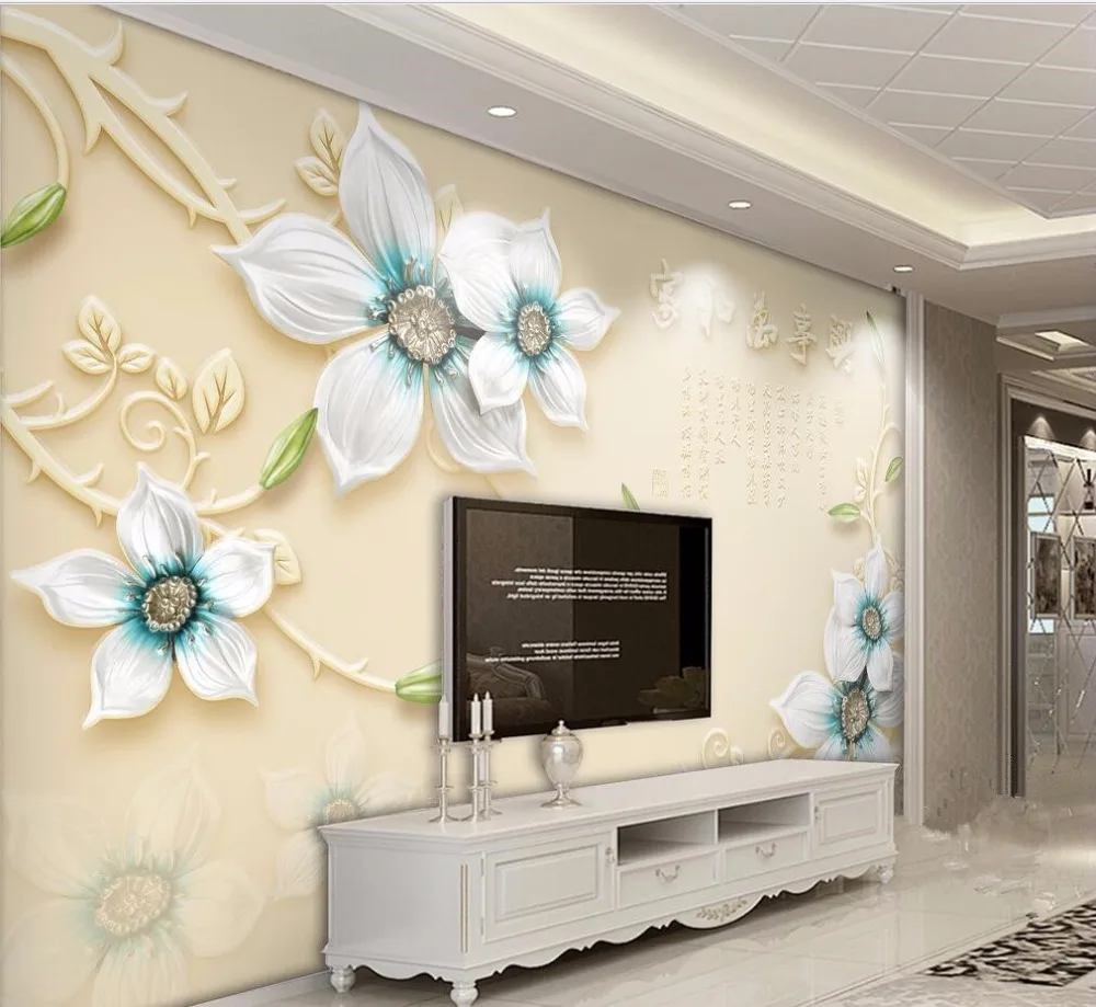 Papel de parede personalizado 3d mural jóias em relevo simples moda novo estilo chinês tulipa fundo ouro rendas jóias flor murais 34