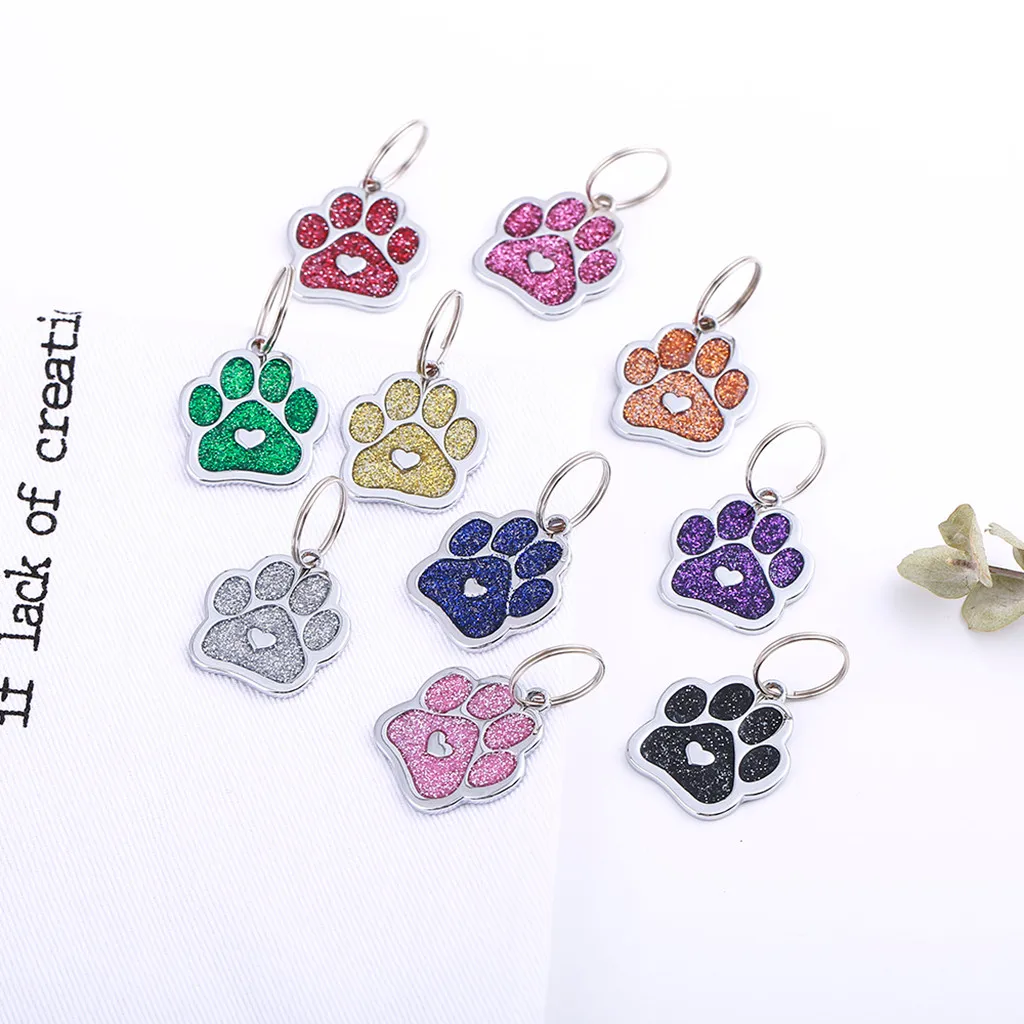 Puppy Cat Dog Pet Paw Print Cute Mini More Diamond  ID Name Tags Pet Jewelry Necklace
