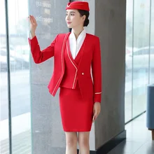 Модные повседневные блейзеры, костюмы из 3 предметов, пиджак+ юбка+ жилет и жилет, женская униформа, дизайнерская, красная, с длинным рукавом, рабочая одежда