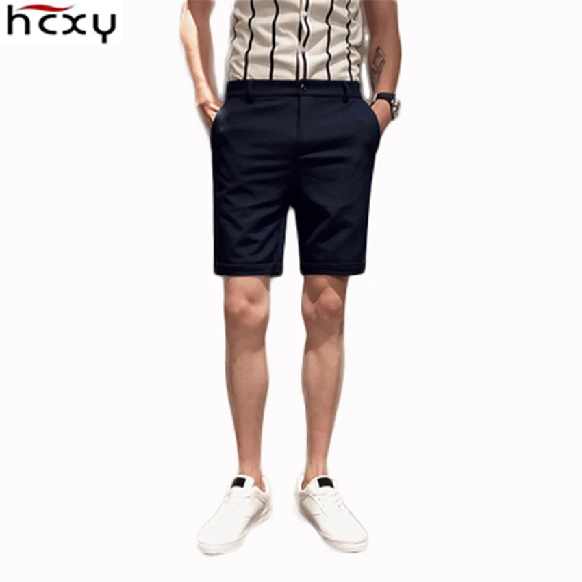 HCXY мужские шорты, летние мужские штаны средней длины, 5 очков, большие штаны, Летние повседневные черные однотонные штаны