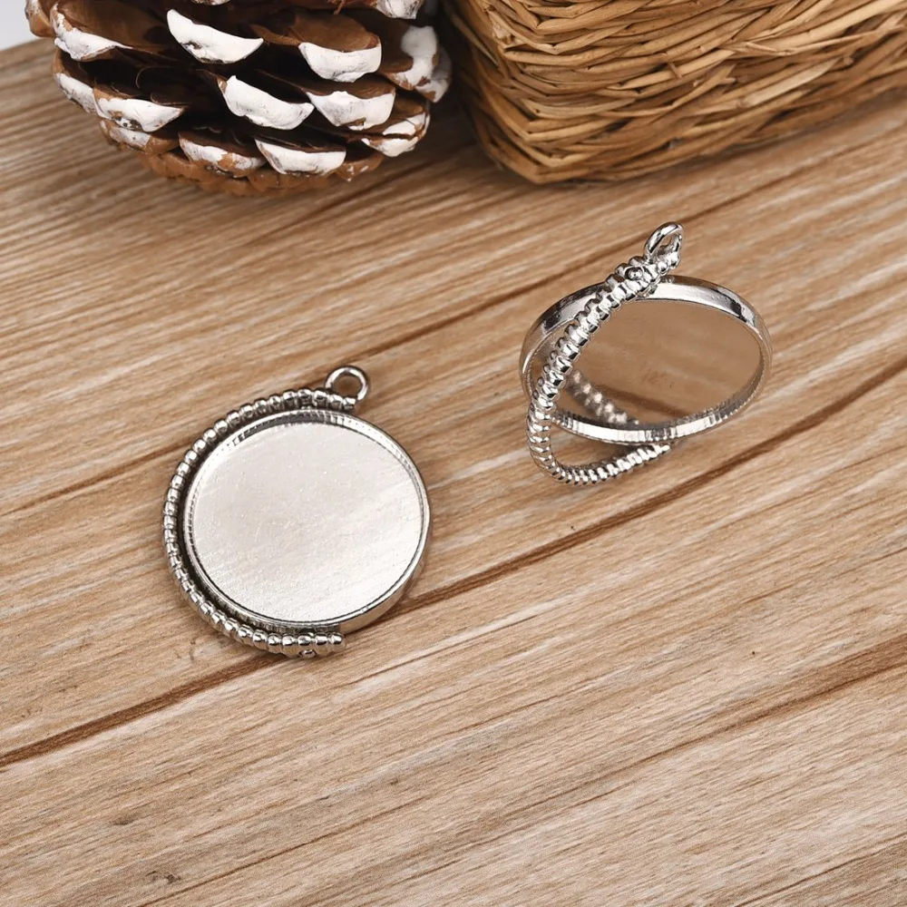 Zinc Alloy Rotatable Double Sided Round Pendant Cabochon Setting 25mm Bezel Plated (4)