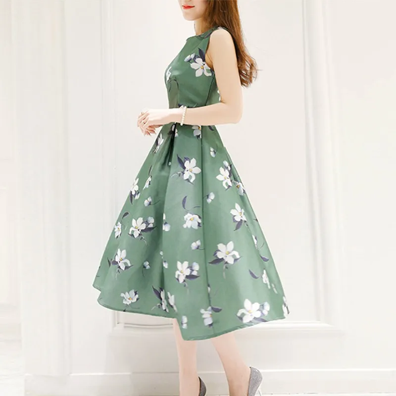 Aliexpress.com : Buy Floral Print High Waist Vintage Sleeveless Dress 2018 Summer Female Retro 