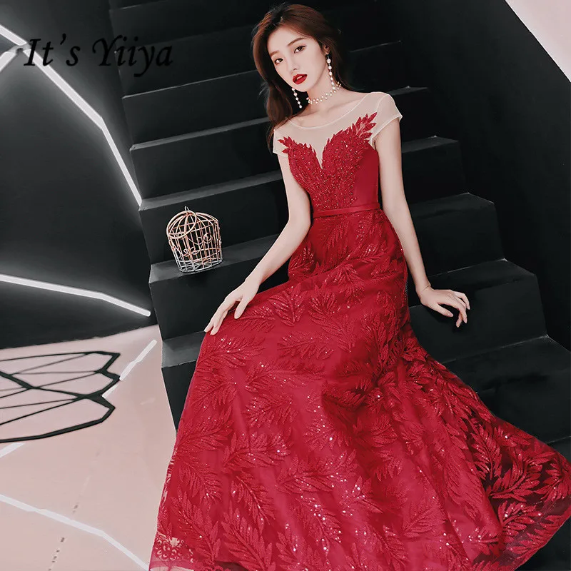 

It's YiiYa Evening Dress Wine Red Sequins Beading Fashion Aplliqeus Party Gowns Sleeveless A-line Long Formal Dresses E073