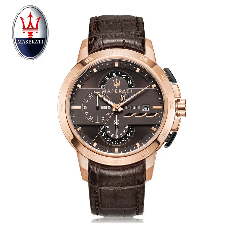 

Maserati Men Watch Multi Function Quartz Watch Brand Luxury Trend Men's Large Dial Watch Leather Sports Waterproof Wristwatch