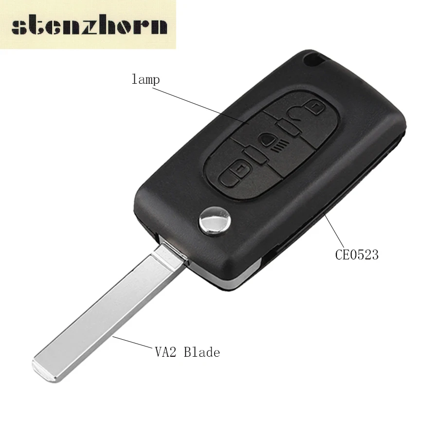 

Stenzhorn 3 Buttons Flip Car Key Shell Fob Case Cover For Citroen C4 C5 C6 C8 CE0523 Battery Holder With Uncut VA2 Blade