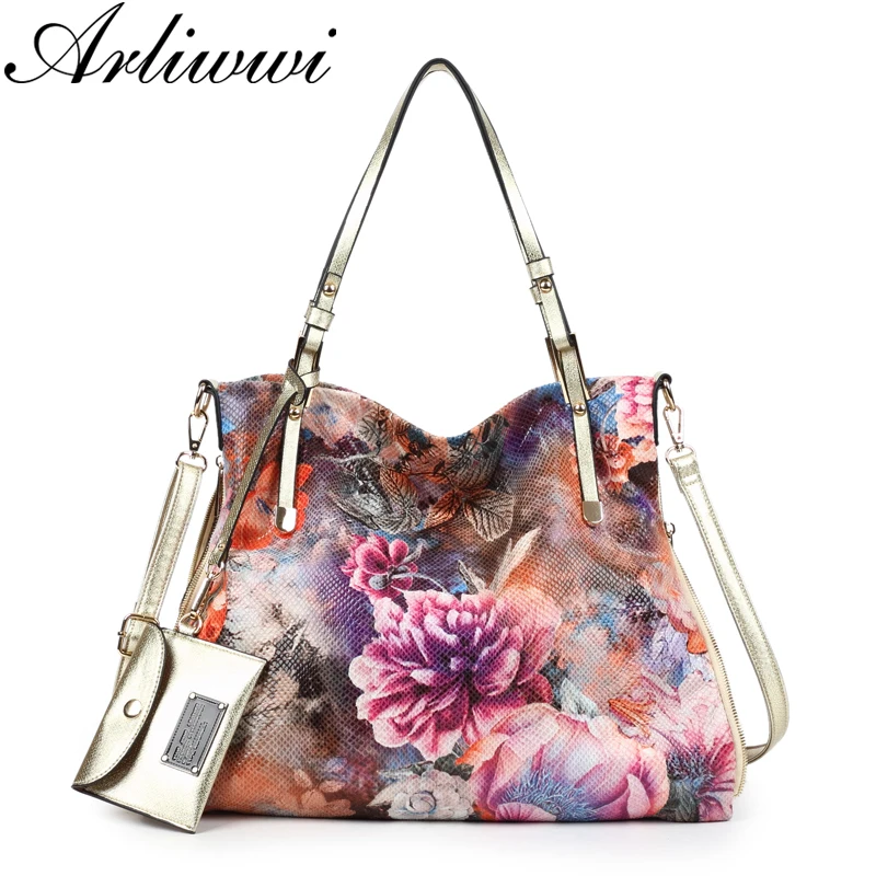 

Arliwwi Brand Luxury Peony Flower Women Large Capacity Shoulder Bag Shiny High Quality Synthetic Leather Messenger Handbag New