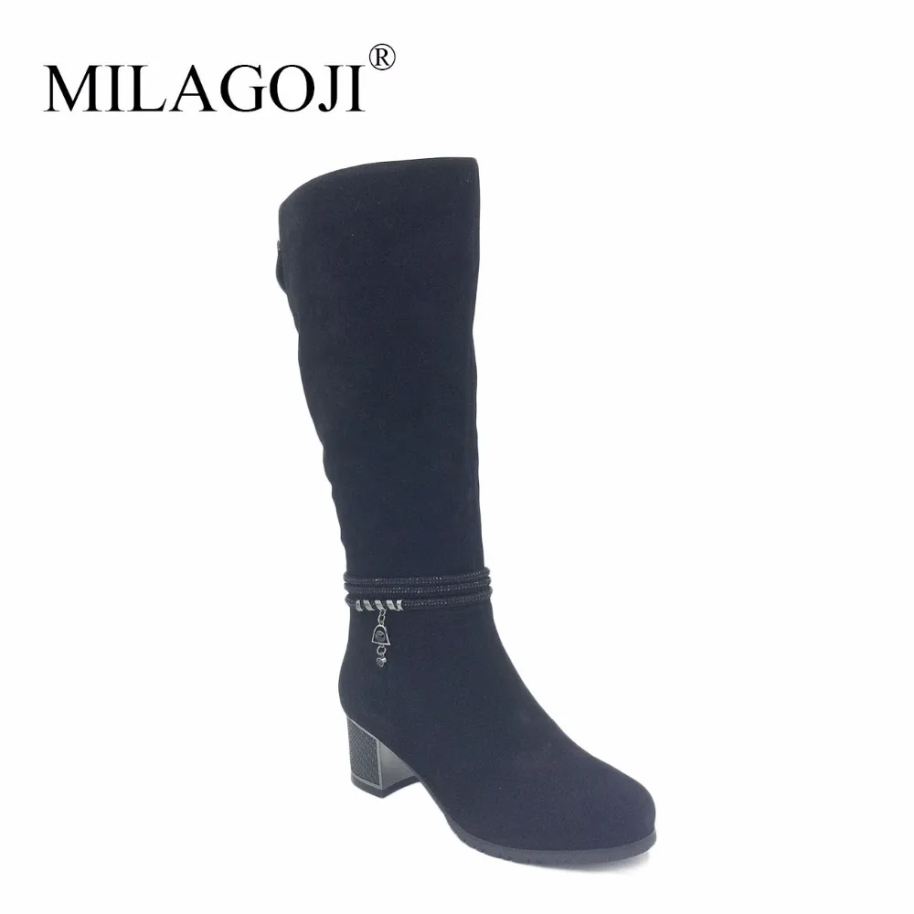 

Women genuine leather shoes Wool & Plush Knee High MILAGOJI Genuine Leather Lady Boot 2017 High Quality Brand Women Winter Shoes